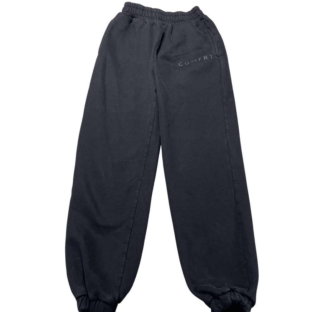 Comfrt Pants‎ Mens Small Black Fleece Sweatpants Elastic Waist Cuffs Pockets